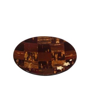樺細工「丸茶盆 市松桜 トレイ 中」 秋田 伝統工芸 桜皮細工 : AKITA