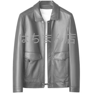 ラムレザージャケット メンズ シングルライダース ライダースジャケット 本革 襟付き 革ジャン 黒 ...