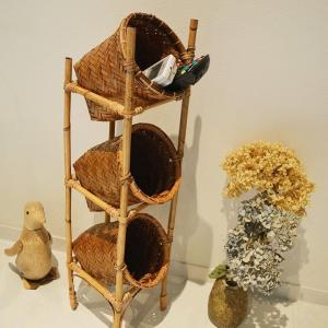 ラタン 3段 シェルフ コーナーラック H80cm 竹製品 バンブーインテリア