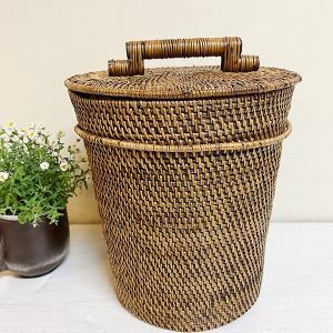 アジアン バリ 雑貨 ♪ラタンリカーモバスケット（フタ付き）Lサイズ