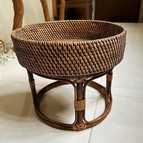 アジアン家具 木製 バリ ♪バリ島のラタンバスケットサイドテーブル（30cm 高杯型）♪ カフェテー...