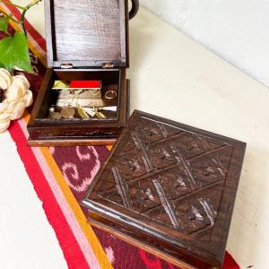 アンティーク調ウッドBOX（アッシュグレー）♪ 宝箱 収納雑貨 小物入れ