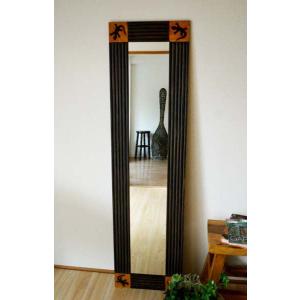 スタンドミラー 鏡 姿見 楕円柄 木製フレーム アジアン 家具 大きい