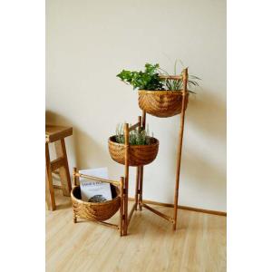 ラタン 3段 シェルフ コーナーラック H80cm 竹製品 バンブーインテリア