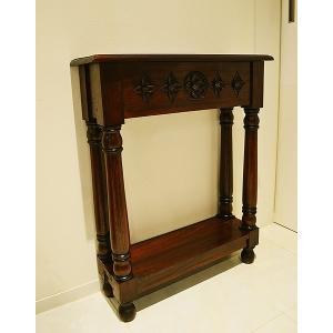 サイドテーブル 花台 アンティーク レトロ 木製 正方形 四角 高さ50cm