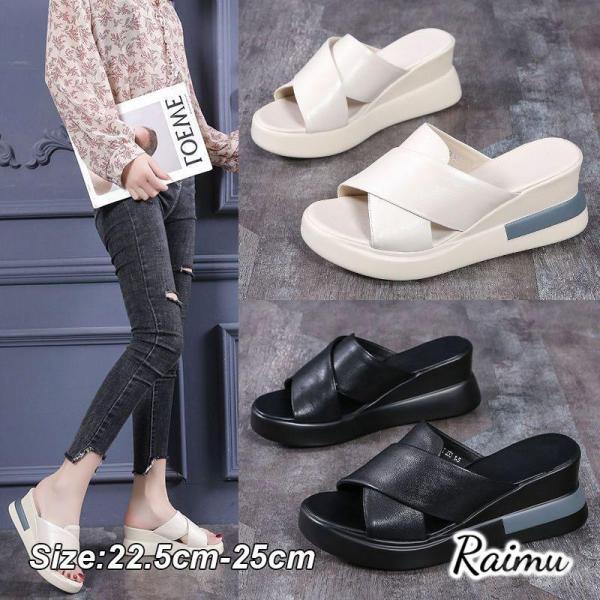 厚底サンダル レディース ウエッジソール スリッパ 歩きやすい ヒールサンダル カジュアル 美脚 滑...