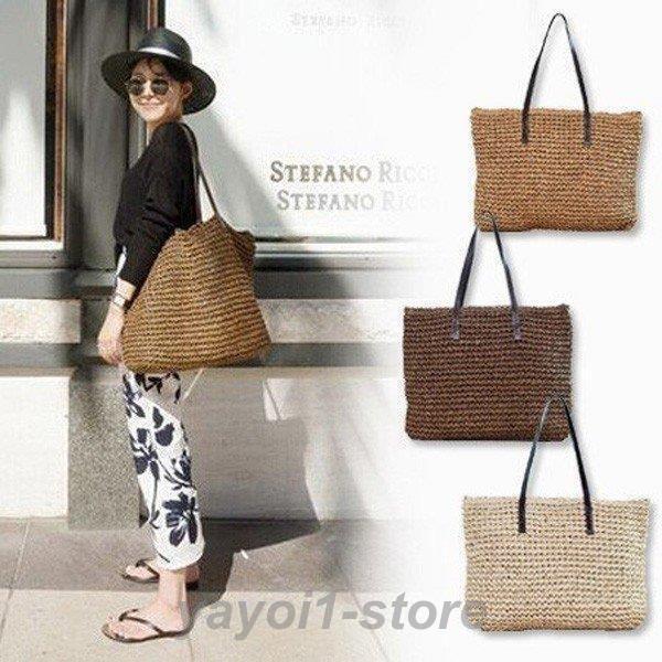 カゴバッグ レディース バッグ 夏 ハンドバッグ 草編みバッグ ファスナー付き 軽い かわいい おし...