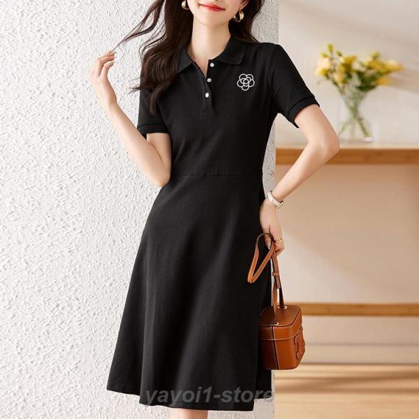 レディース ワンピース ポロワンピース夏 半袖ワンピース 膝丈ワンピース 着痩せ