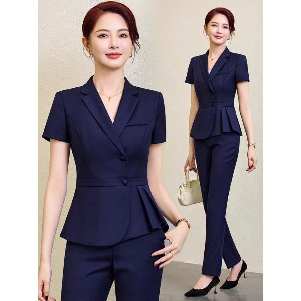 春夏 ビジネスカジュアルパンツ スリム スキニーパンツ 半袖２点セット 無地 ロングパンツ レディー...