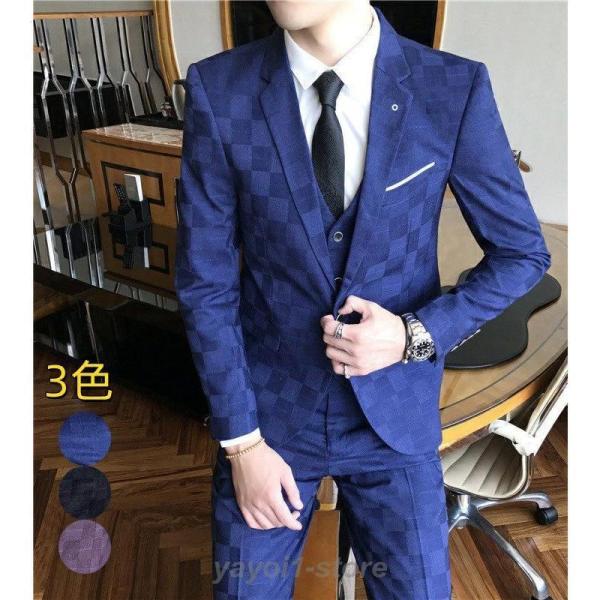 3ピーススーツ メンズ ビジネススーツ スーツ 1つボタン フォマールスーツ セットアップ 細身 卒...