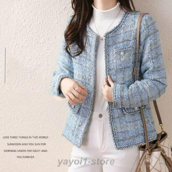 ジャケット レディース フォーマル ツイード ジャケット アウター ノーカラー ジャケット 春 秋 ...