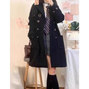 JKラシャコート ピーコート レディース イギリス風 学院風コート ロング 冬秋 女子 学生用スクールコート トレンチコート シンプル アウター 着痩せ 学生上品