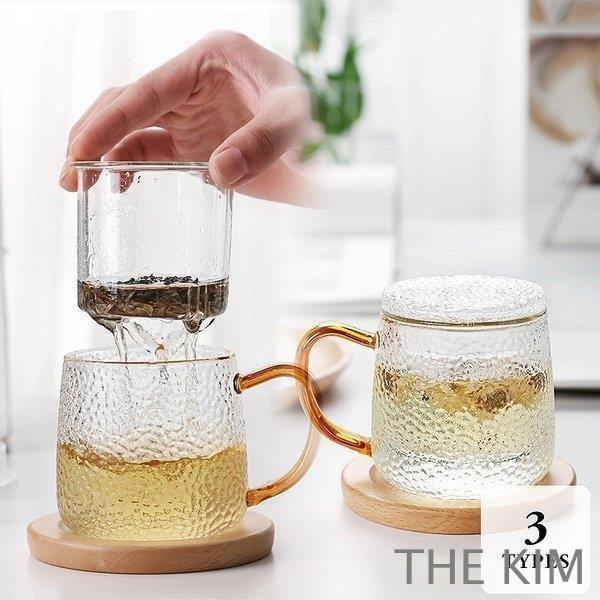茶碗マグカップ カップ 型板グラス 石目調 取っ手付き 茶こし付き 蓋つきコップ グラス 単品 結婚...