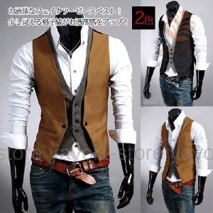 ベスト メンズ フェイクツーピースベスト スーツ ジレ アウター ファッション 春 Y0113 Hozz15 弥生ストア 通販 Yahoo ショッピング