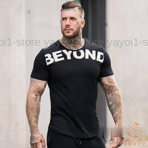 トレーニングウェア・ジムウェア・ランニングウェア スポーツ Tシャツ メンズ 半袖 英字柄トップス  ストレッチ 伸縮性 シンプル カジュアル 吸汗速乾｜yayoi1-store