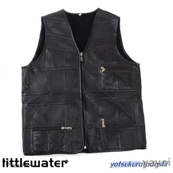 春夏秋冬　本革　ベスト　メンズ　レザーベスト　羊革  ファーベスト  ジレベスト　ベスト  前開き　...