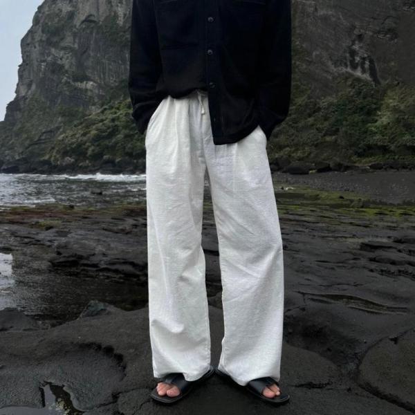 ワイドパンツ メンズ リネンパンツ 綿麻 涼しい ストレート ゆったり カジュアル ロングパンツ 夏...