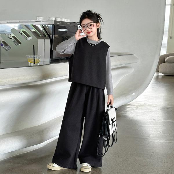 卒業式 フォーマル  パンツスーツ 女の子 3点セットアップ 女の子 スーツ キッズフォーマル 黒 ...