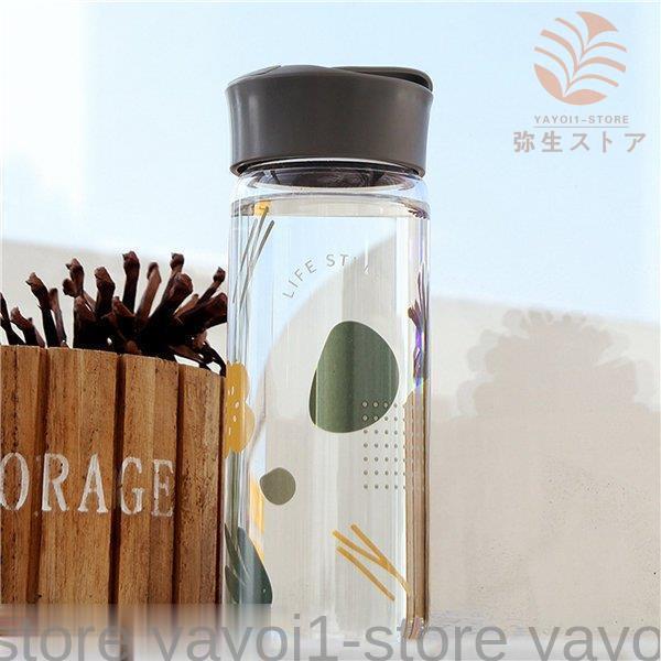 ガラス水筒 透明 ウォーターボトル 直飲み クリアボトル グラス 耐冷 耐熱 400ml ボトル シ...