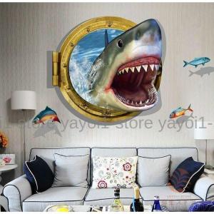 ウォールステッカー 壁紙シール 3D 立体的 飛び出す トリックアート だまし絵 サメ 鮫 シャーク 魚 ルームデコレーション ウォールデコレーション