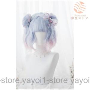 ウィッグ ボブ ブルー ゆるウェーブ コスプレ wig カツラ フルウィッグ グラデーション 青髪　ミルキーカラー｜yayoi1-store