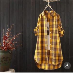 長袖シャツ チェックシャツ ロングシャツ ワンピース 羽織り レディース 女性 大きいサイズあり トップス スタンダードカラー チェック柄 ブリットチ