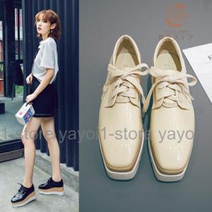 プラットフォームシューズ 厚底 ローファー レースアップ エナメル