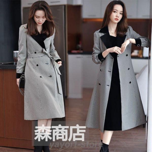 卒業式 母 服 トレンチコート ブレザー 冬服 レディース ロング 千鳥柄 ベルト付き アウター 通...