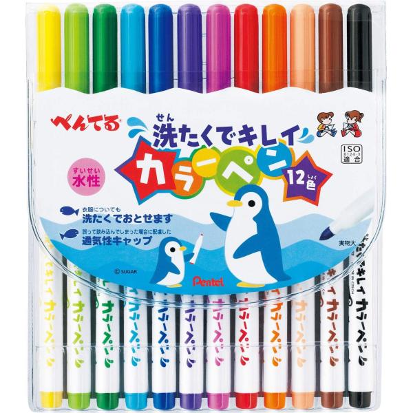 ぺんてる 水性ペン 洗たくでキレイカラーペン SCS2-12 12色