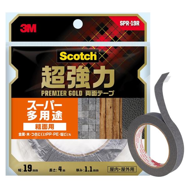 3M スコッチ 超強力両面テープ プレミアゴールド スーパー多用途 粗面用 幅19mm長さ4m SP...