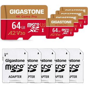Gigastone Micro SD Card 64GB マイクロSDカード A1 4K Nintendo Switch 動作確認済 5個セット ダプタ付 ミニ収納ケース付 SDXC Full HD 4Kビデオ