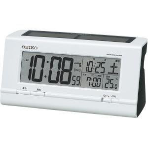 セイコー クロック 目覚まし時計 ハイブリッドソーラー 電波 デジタル カレンダー 温度 表示 白 パール SQ766W SEIKO おしゃれ 便利