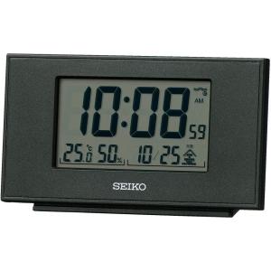 セイコークロック 置き時計 黒メタリック 目覚まし時計 電波 デジタル カレンダー 温度 湿度 表示 SQ790K おしゃれ 便利