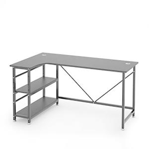 コーナーデスク 幅140×奥行80cm L字型 DEWEL パソコンデスク ラック付きデスク パソコンラック 耐荷重80kg 収納ラック付き 木製