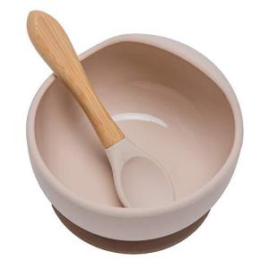 Wooden Teether ベビー用食器セット 離乳食食器セット くっつく ひっくり返らない 吸盤つきボウル シリコン スプーン付き 赤ちゃん