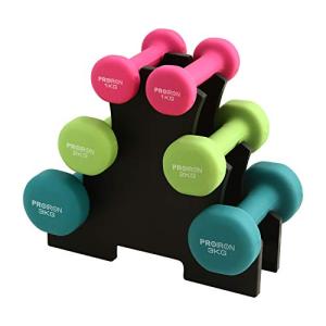 PROIRON ダンベルセット1kg 2kg 3kg ダンベルラック付 エクササイズ ネオプレンゴムコーティング 筋力トレーニング 筋ト