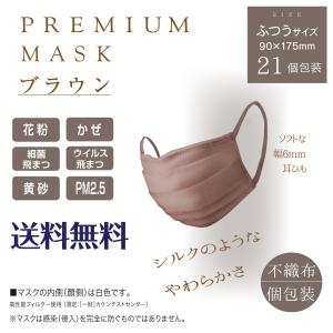 【お試しセール！】シアースキン三層構造カラー不織布マスク　21枚　ブラウン　スパンレース不織布　光沢感　幅広耳ひも　個包装　工業会マーク　JIS認証　