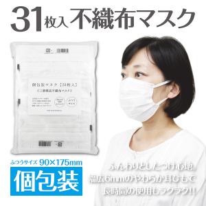 【31枚入】不織布マスク【個包装】ふつうサイズ（90x175mm）【BFE（細菌ろ過効率）99％】