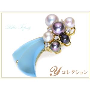 ブルートパーズ マット＆マルチパール＆ダイヤ K18YG トップ Baby Blue 海外ジュエリー...