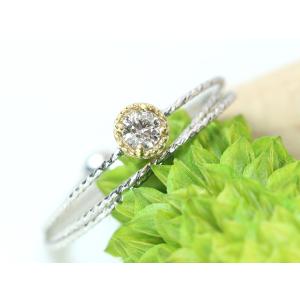 ダイヤモンド0.11ct 一粒ダイヤモンド 形状記憶ワイヤーでサイズ自在調整可能 K18WG/YG ...