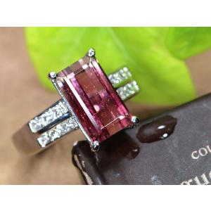 トルマリン3.88ct バイカラー要素あり 両サイドにVSレベルの角ダイヤモンドが並ぶPT900プラチナリング/指輪 1点もの 中古 ※クーポン対象外※｜ycollection