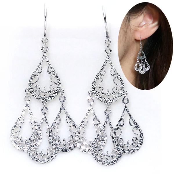 K18WGホワイトゴールド ピアス 繊細 縦ライン シャンデリア フック式 受注品 /Ycollec...