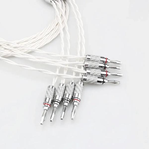 送料無料 7N OCC 銀メッキ HIFIスピーカーケーブル Y字スペード バナナプラグ ペア 5m