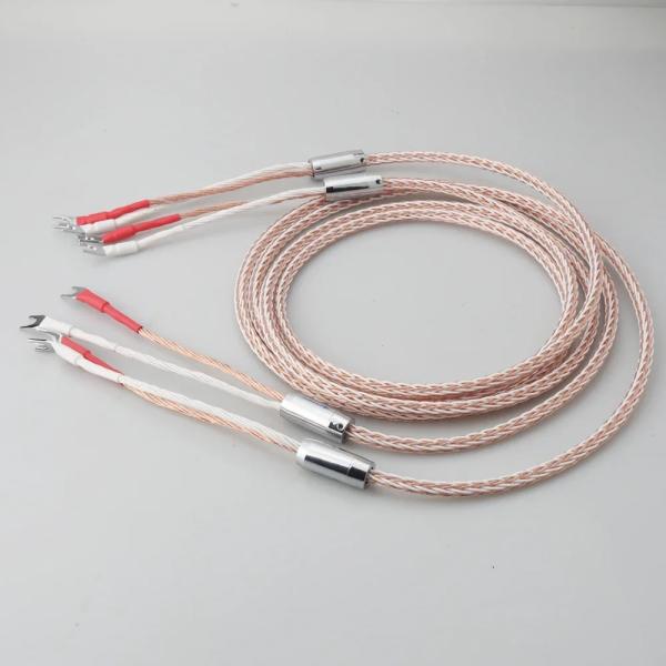 送料無料 スピーカーケーブル 8TC 単結晶銅OCC ロジウムメッキ Yラグ/バナナプラグ 左右ペア...
