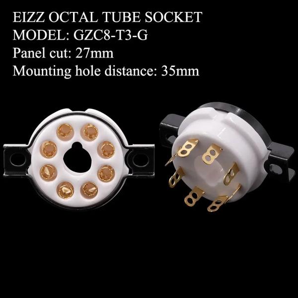 EIZZ ハイエンドセラミック 8pin オクタル真空管ソケットベースゴールド真鍮ピン EL34 K...