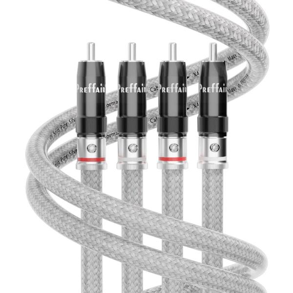 純銀線 RCAケーブル 99.99%純銀コア 8mm外径 シルバープラグ 接続ケーブル X454R1...
