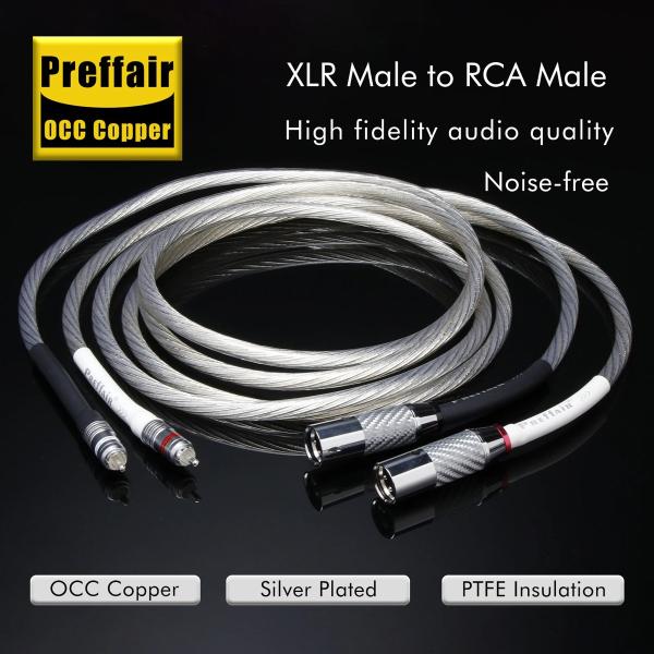 XLR-RCA変換ケーブル 24K白カーボンファイバー端子 単結晶銅銀メッキ導体 XLR male ...