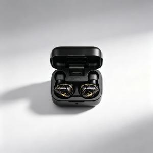 ノイズキャンセリング対応 ワイヤレスBluetoothイヤホン ダイナミックドライバー2個搭載 PVC・金属製 ブラック