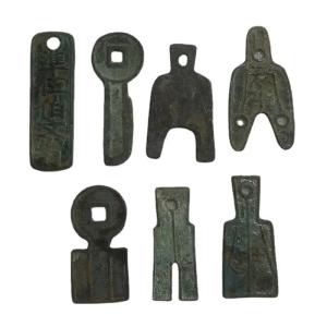 中国古銭風の銅製風水置物 7点セット 古代刀形...の詳細画像1