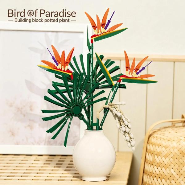 530 個極楽鳥花植物ビルディングブロック植物花盆栽鉢植えデスクトップ装飾 DIY レンガのおもちゃ...